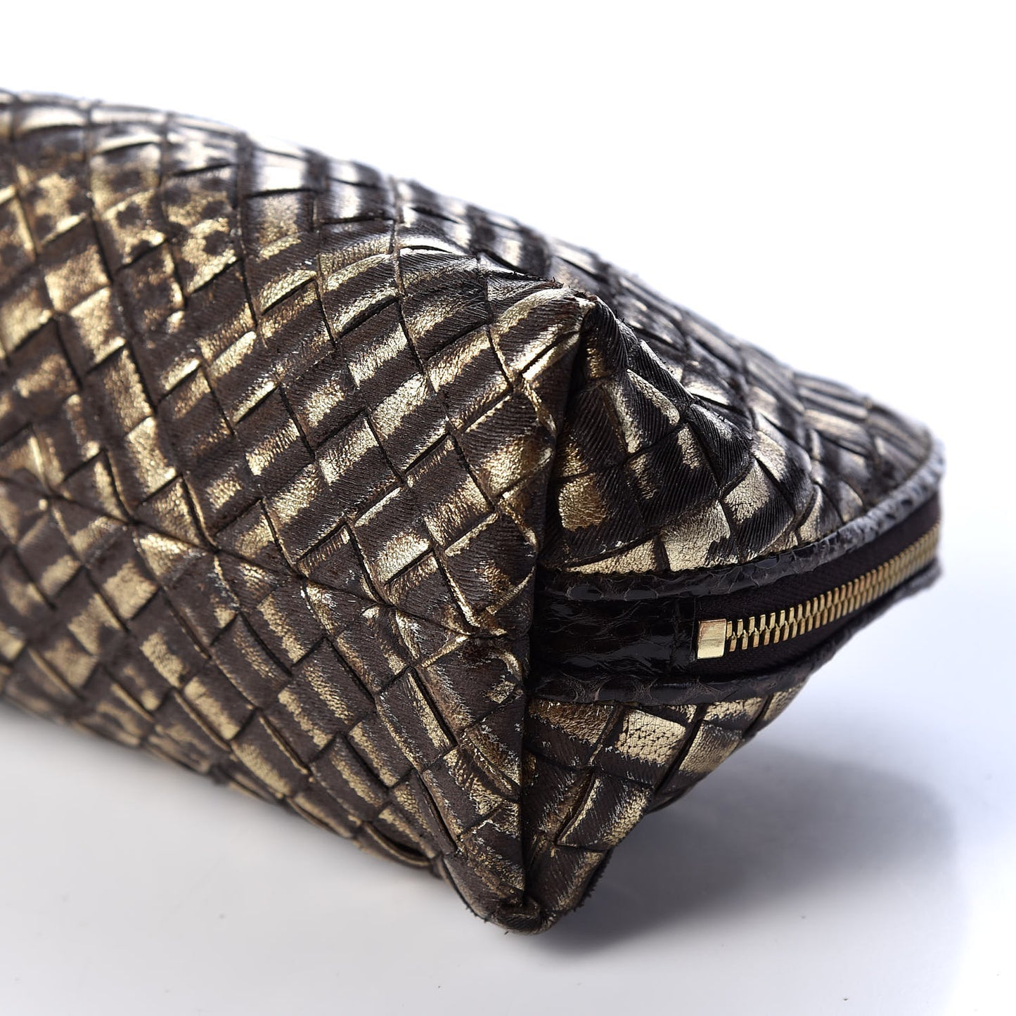 Metallic Bisanzio Intrecciato Ayers Cosmetic Case Brown