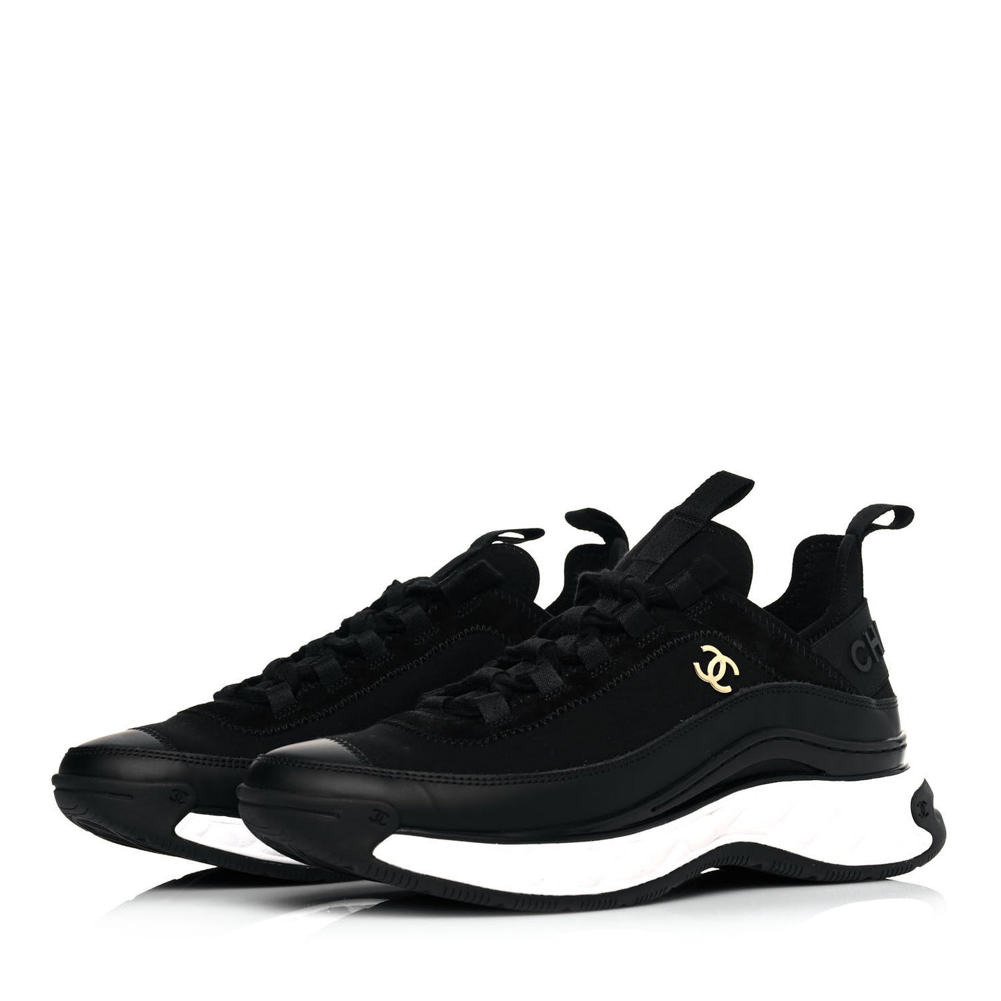 Velvet Calfskin Mixed Fibers CC Sneakers 38 Black