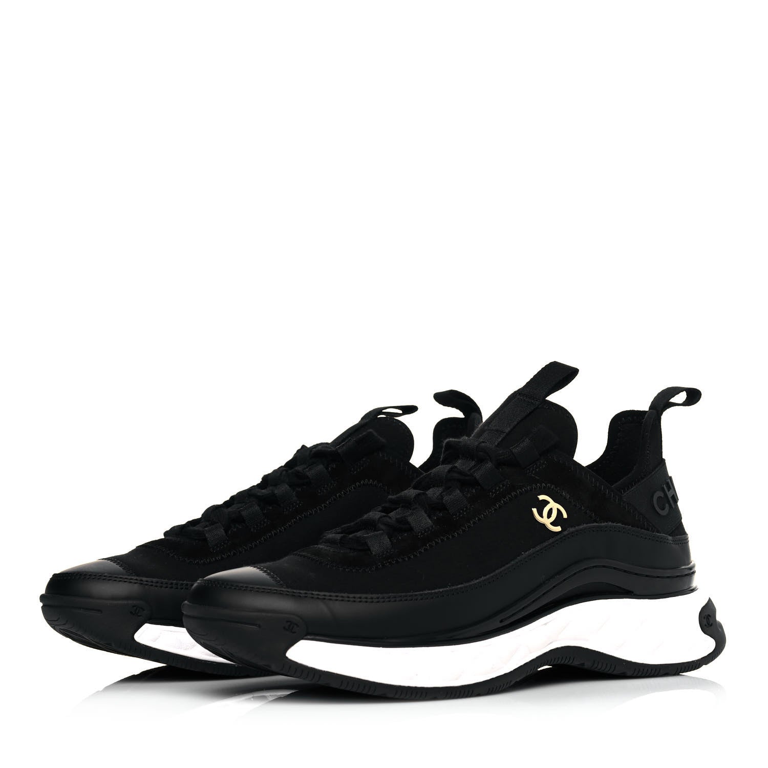 Chanel Velvet Calfskin Mixed Fibers CC Sneakers 38 Black 3 of 7