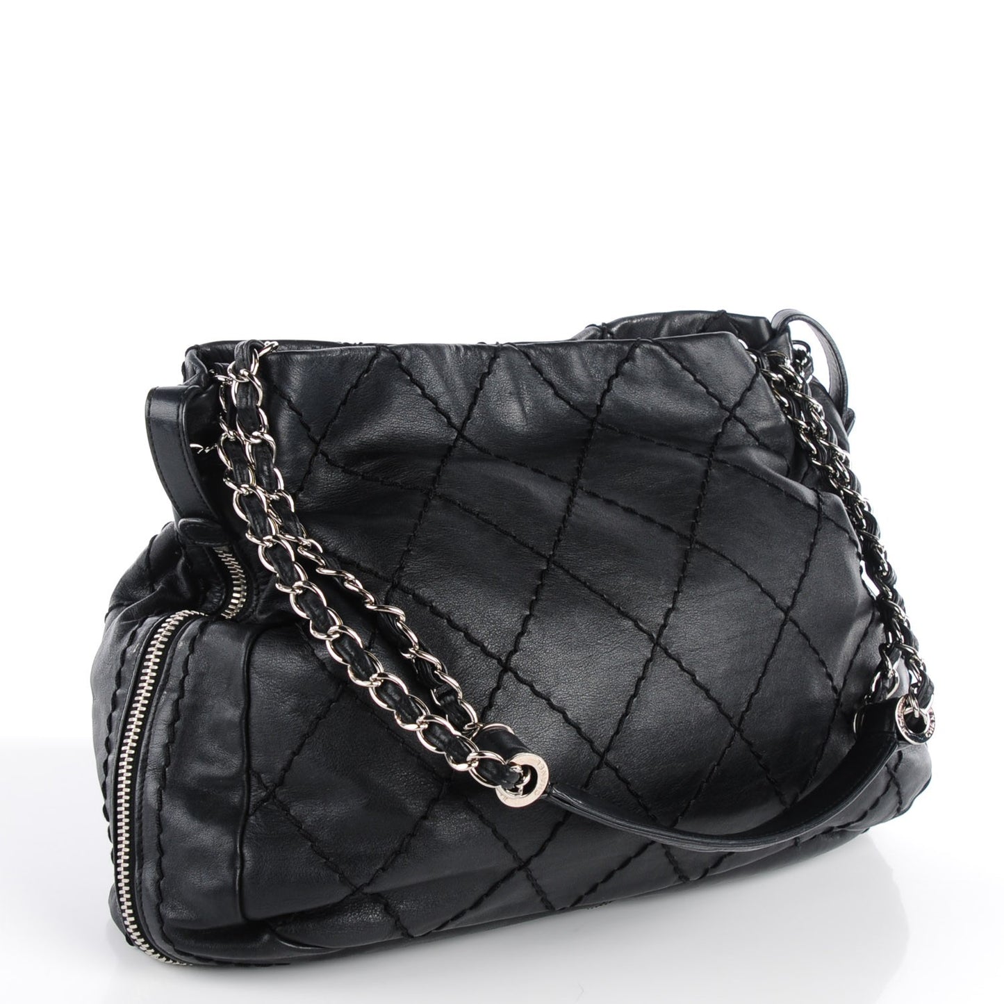 Lambskin Stitched Expandable Tote Black
