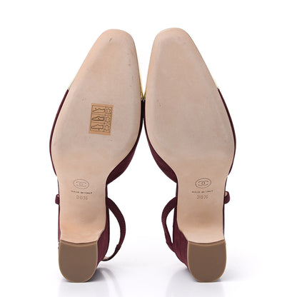 Chanel Kid Suede Metallic Lambskin Cap Toe CC Slingback Pumps 38.5 Burgundy Gold 5 of 9
