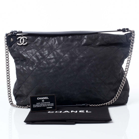 Iridescent Calfskin Coco Daily Hobo Black