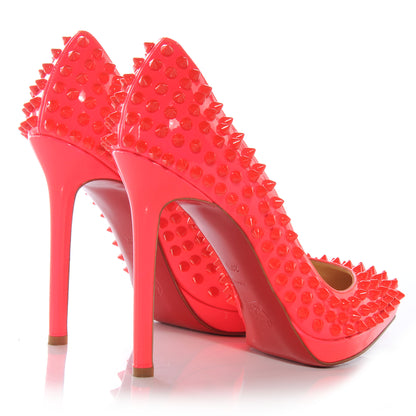 Christian Louboutin Patent Pigalle Plato Spikes 120 Pumps 38.5 Fluo Rose Paris 4 of 8
