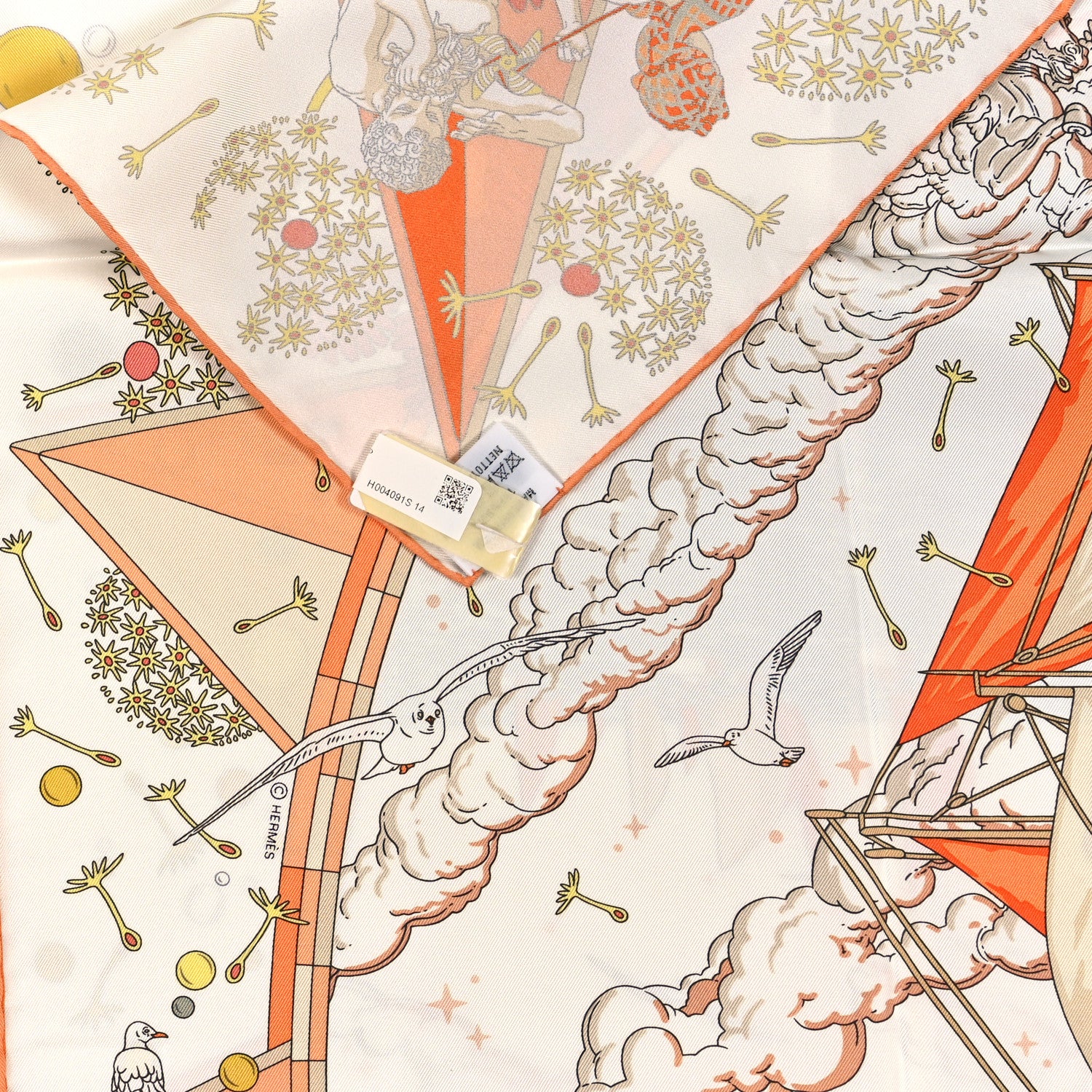 Hermes Silk Flagship Scarf 90 Creme Orange Vert 1535846 – FASHIONPHILE