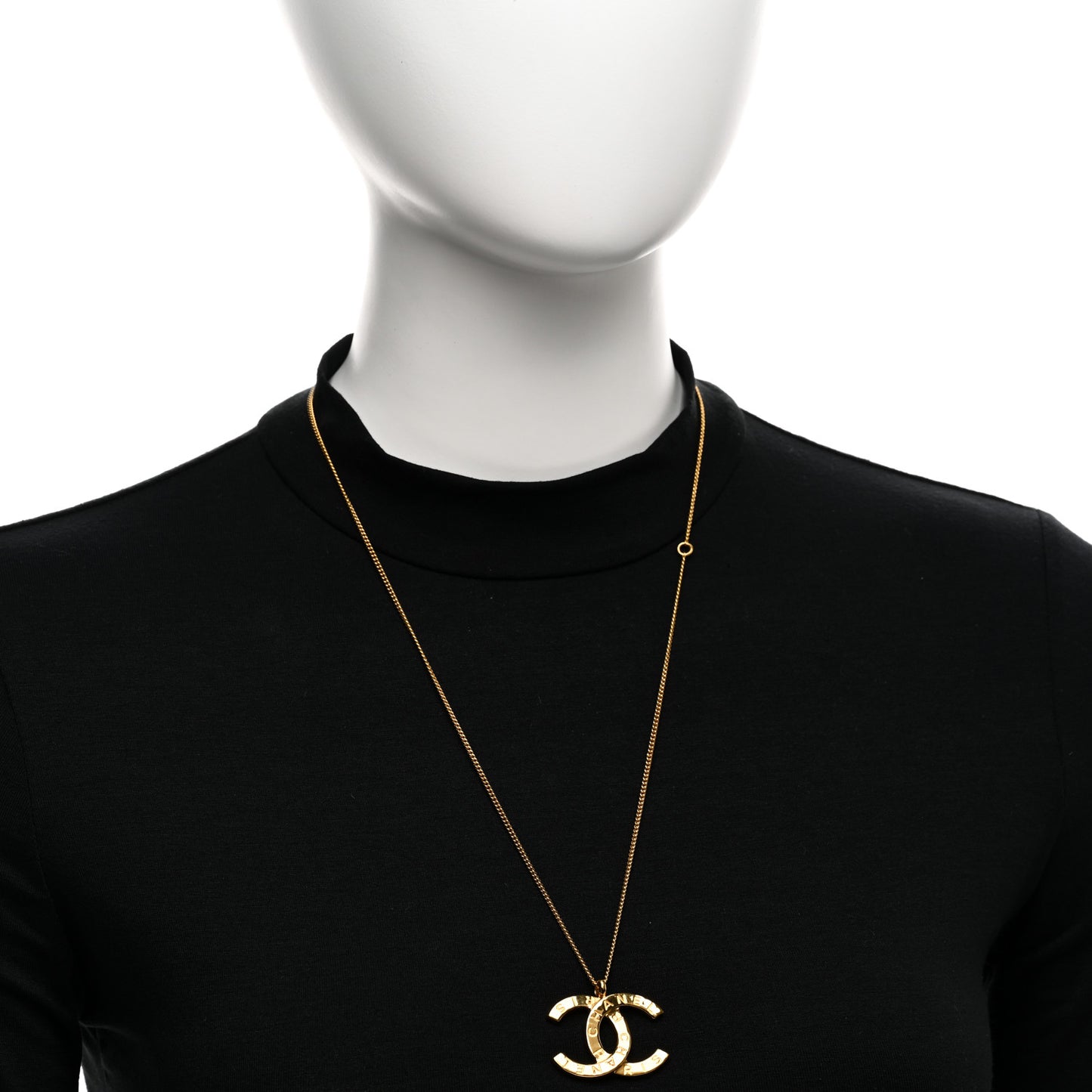 Metal CC Paris Button Necklace Gold