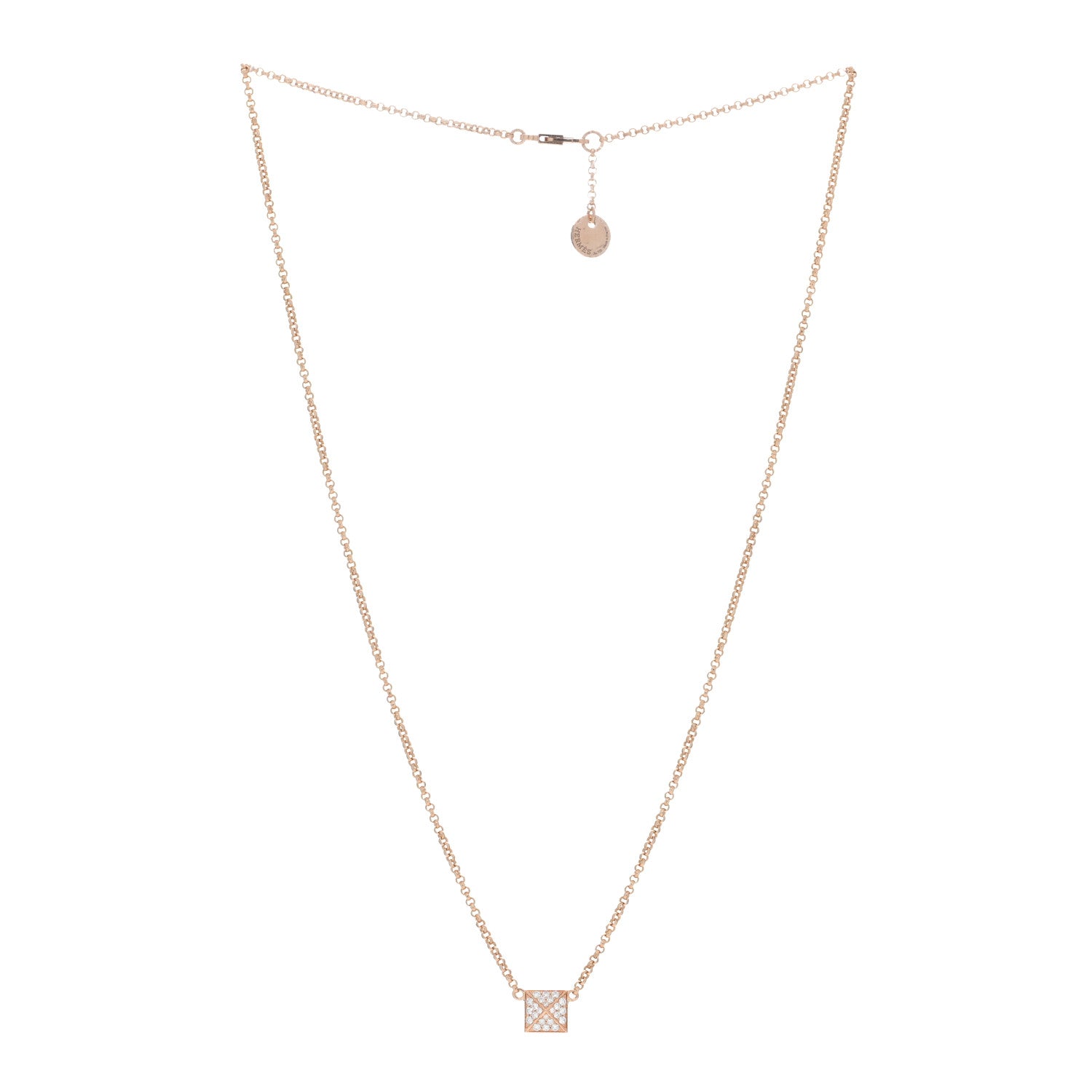 Hermes 18K Rose Gold Diamond Clou d'H Pendant Necklace 3 of 4