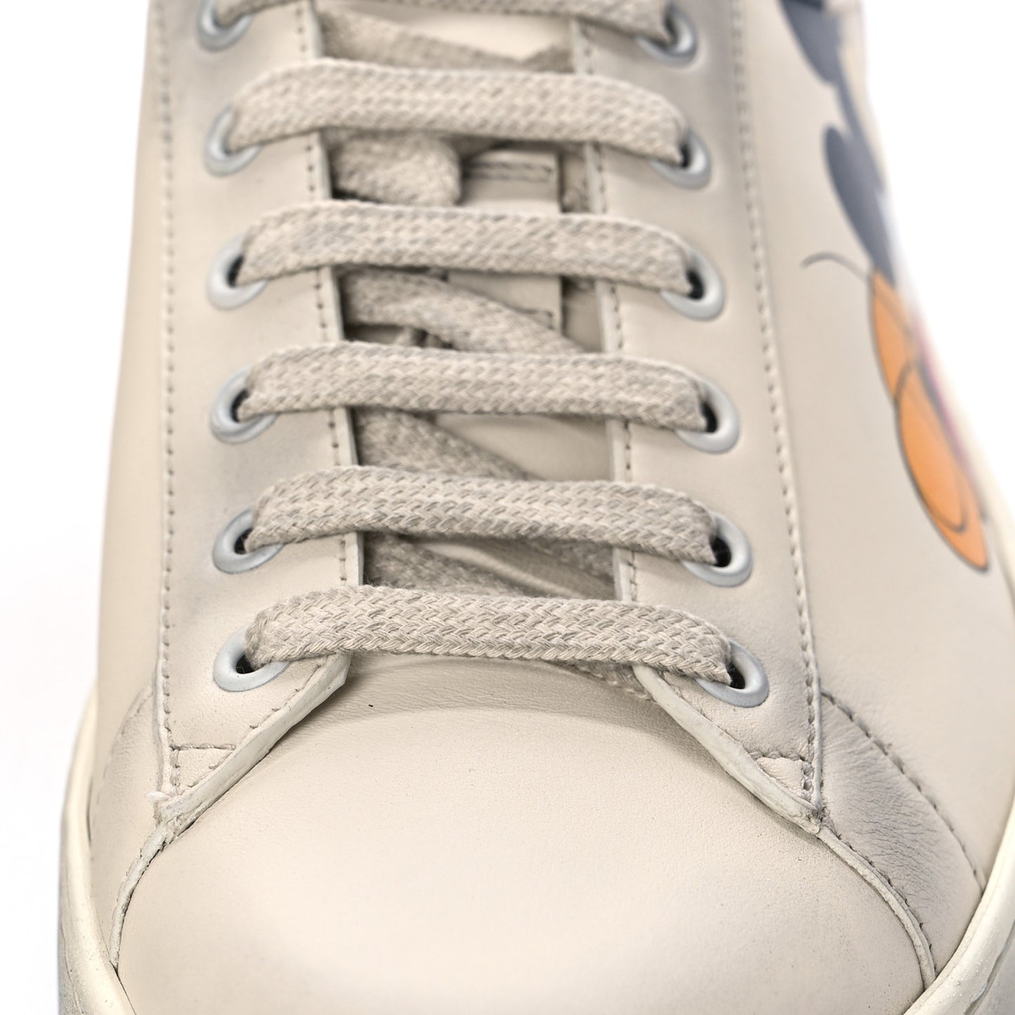 X DISNEY Miro Soft Calfskin Mickey Mouse Print Mens Ace Sneakers 8.5 Ivory Deep Orange