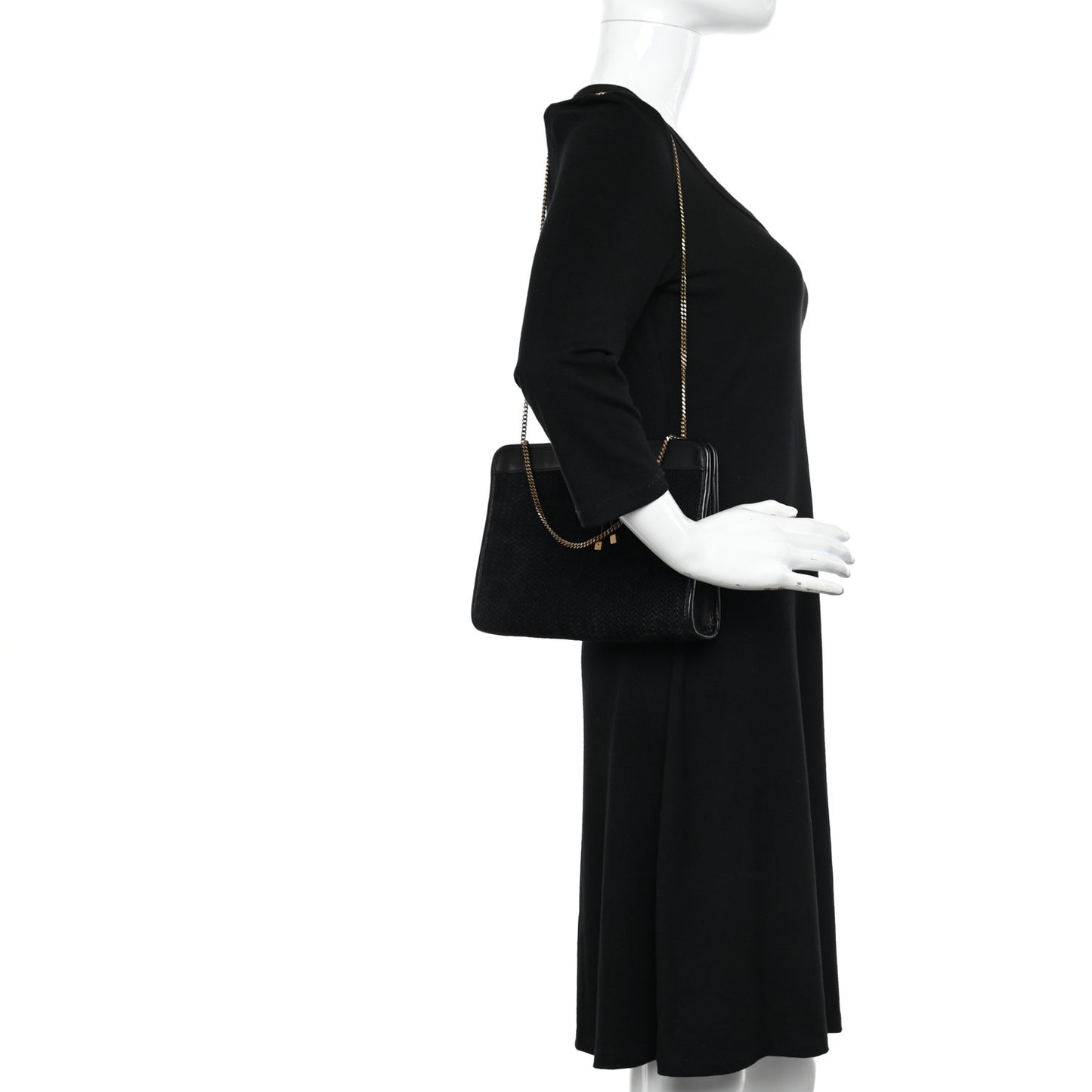 Suede Woven Baby Victoire Chain Clutch Bag Black
