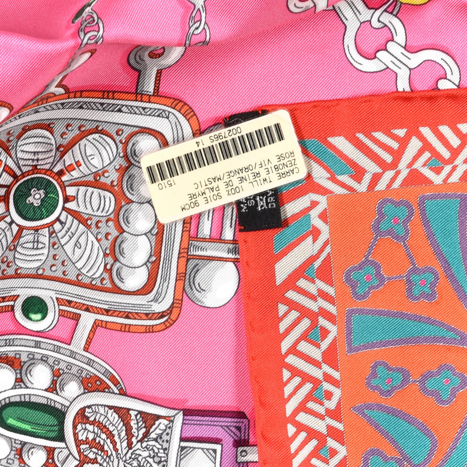 Hermes Silk Zenobie Reine De Palmyre Scarf 90 Rose Vif Orange Mastic 3 of 3