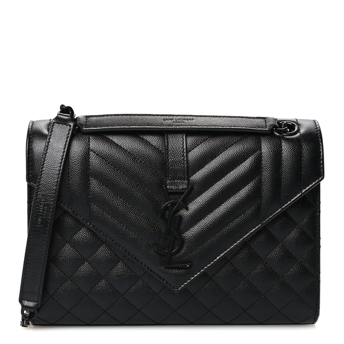 Saint Laurent Grain De Poudre Textured Mixed Matelasse Triquilt Medium Monogram Monochrome Satchel Black 1 of 12
