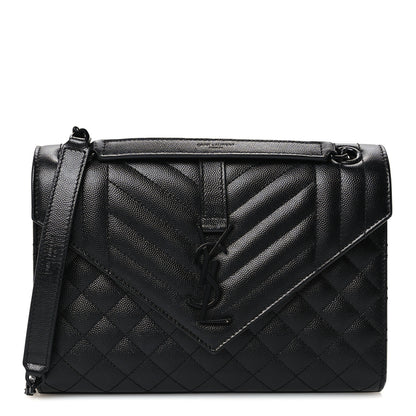 Saint Laurent Grain De Poudre Textured Mixed Matelasse Triquilt Medium Monogram Monochrome Satchel Black 1 of 12