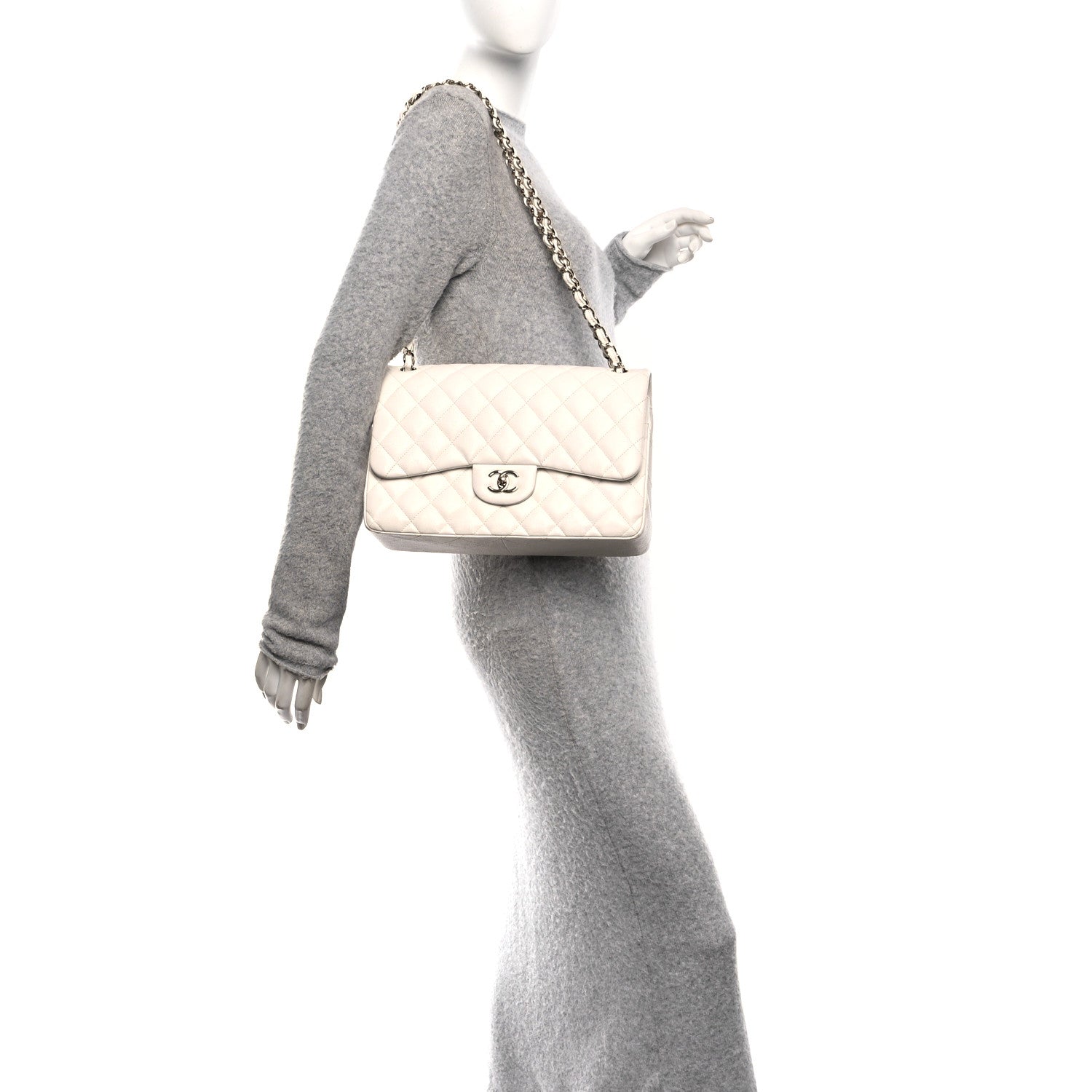 Chanel Caviar Quilted Jumbo Double Flap White 2 of 11