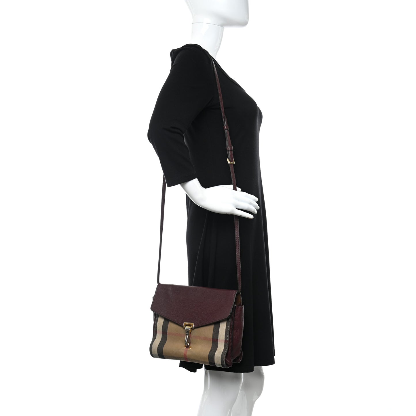 Derby Calfskin House Check Small Macken Crossbody Bag Mahogany Red