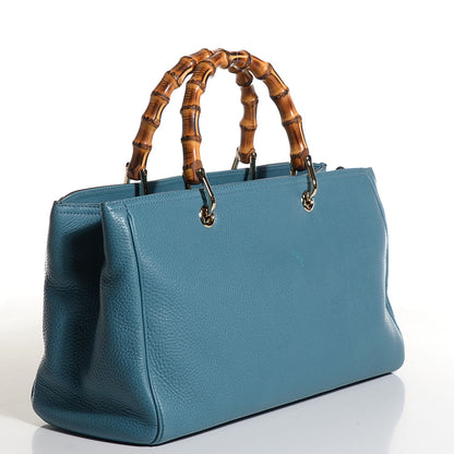 Gucci Pebbled Calfskin Medium Bamboo Shopper Tote Light Blue 3 of 9