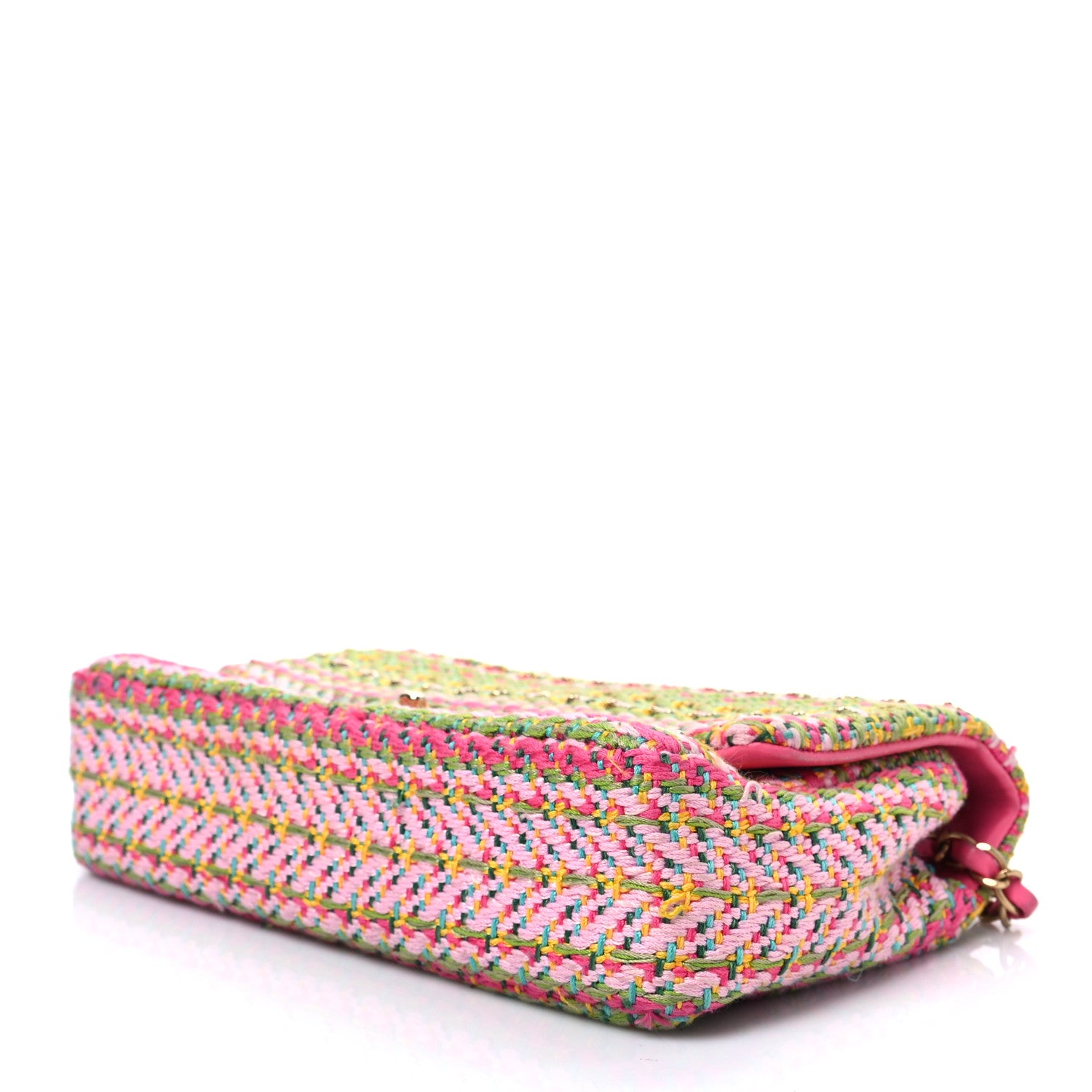 Chanel Cotton Mixed Fibers Woven Medium Flap Pink Green 8 of 8