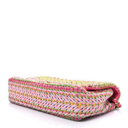 Chanel Cotton Mixed Fibers Woven Medium Flap Pink Green 8 of 8
