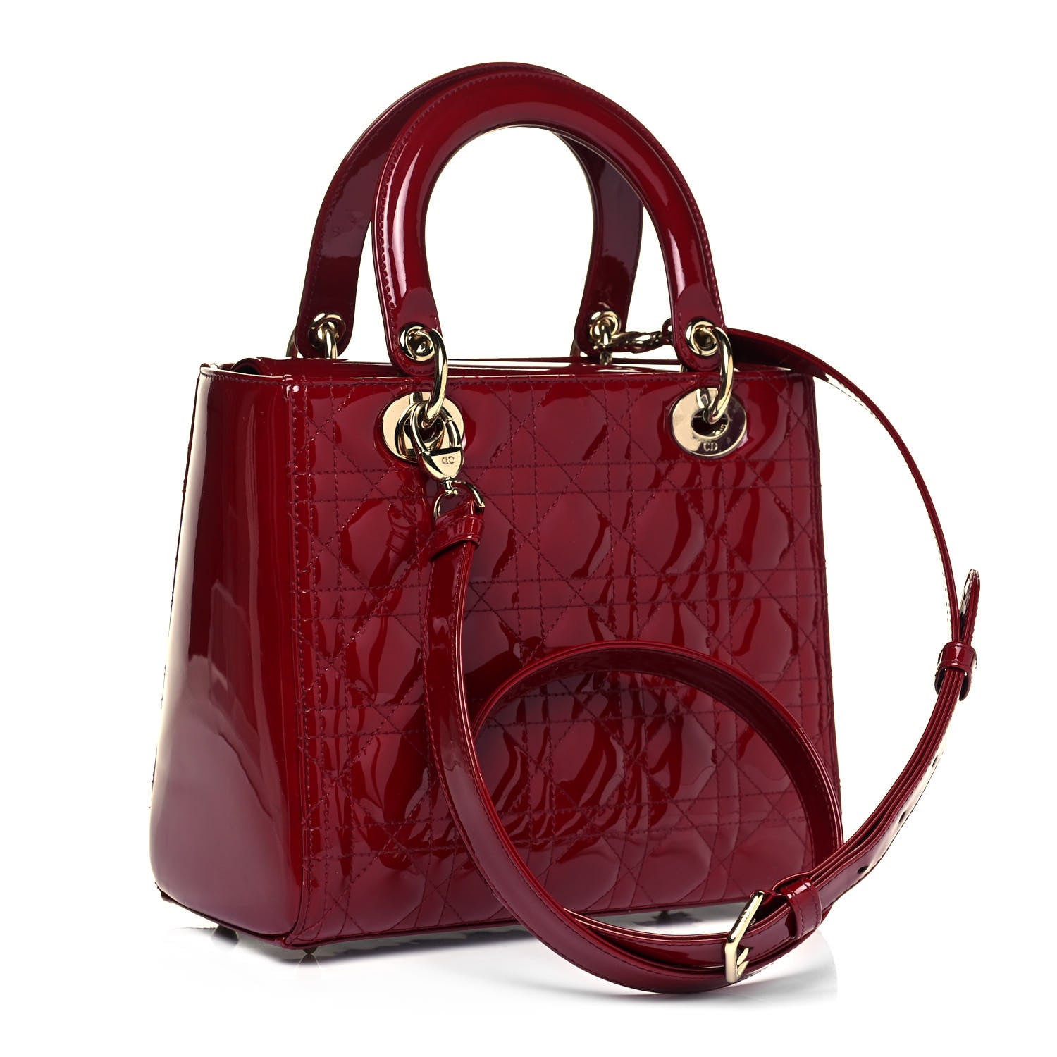 Christian Dior Patent Cannage Medium Lady Dior Burgundy Red 4 of 10