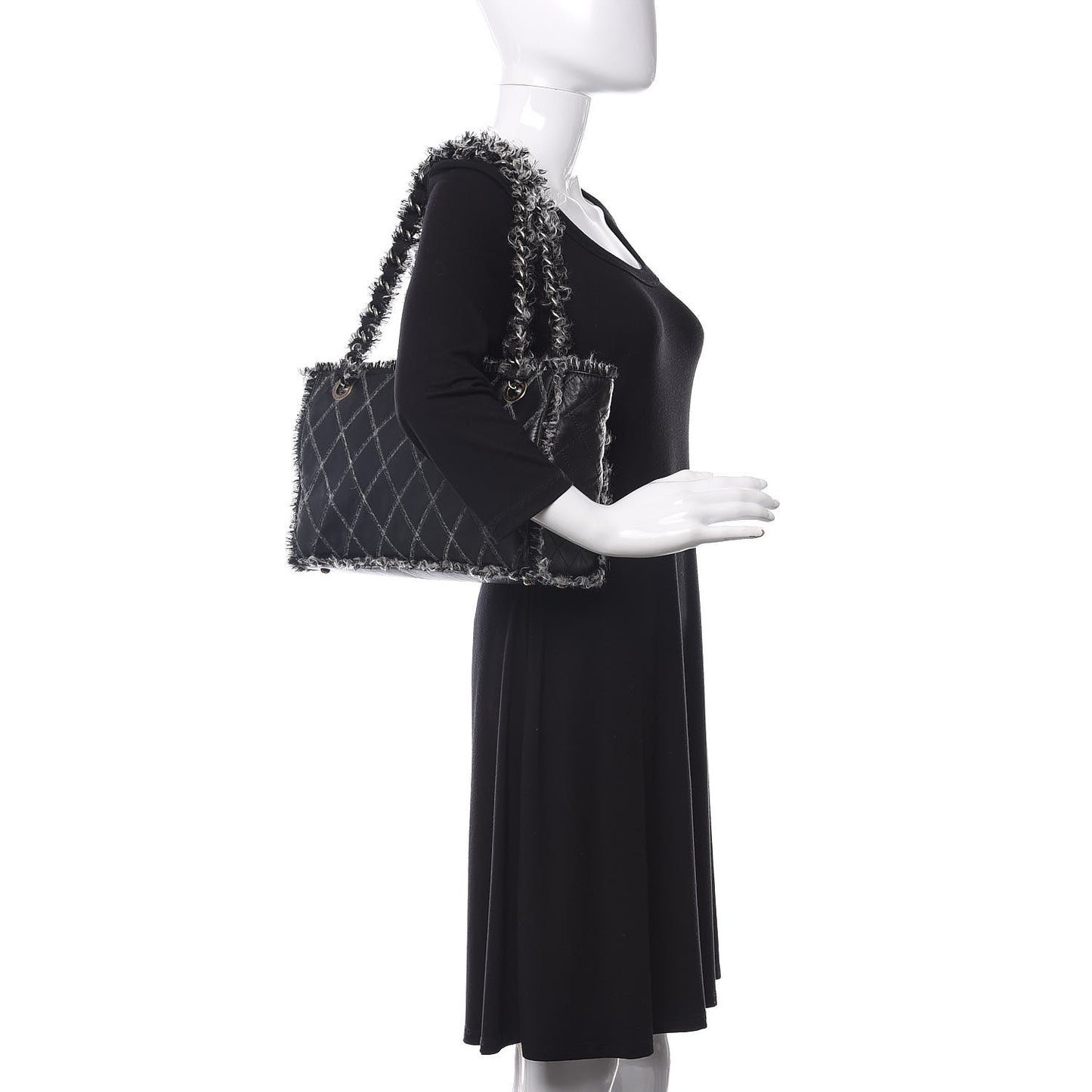 Tweed Calfskin Tweedy Shopping Tote Black