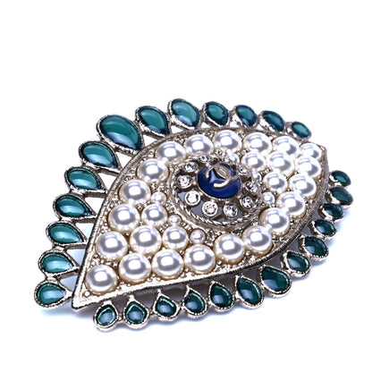 Chanel Resin Crystal Glass Pearl Eye Brooch Gold Pearly White Green 3 of 4