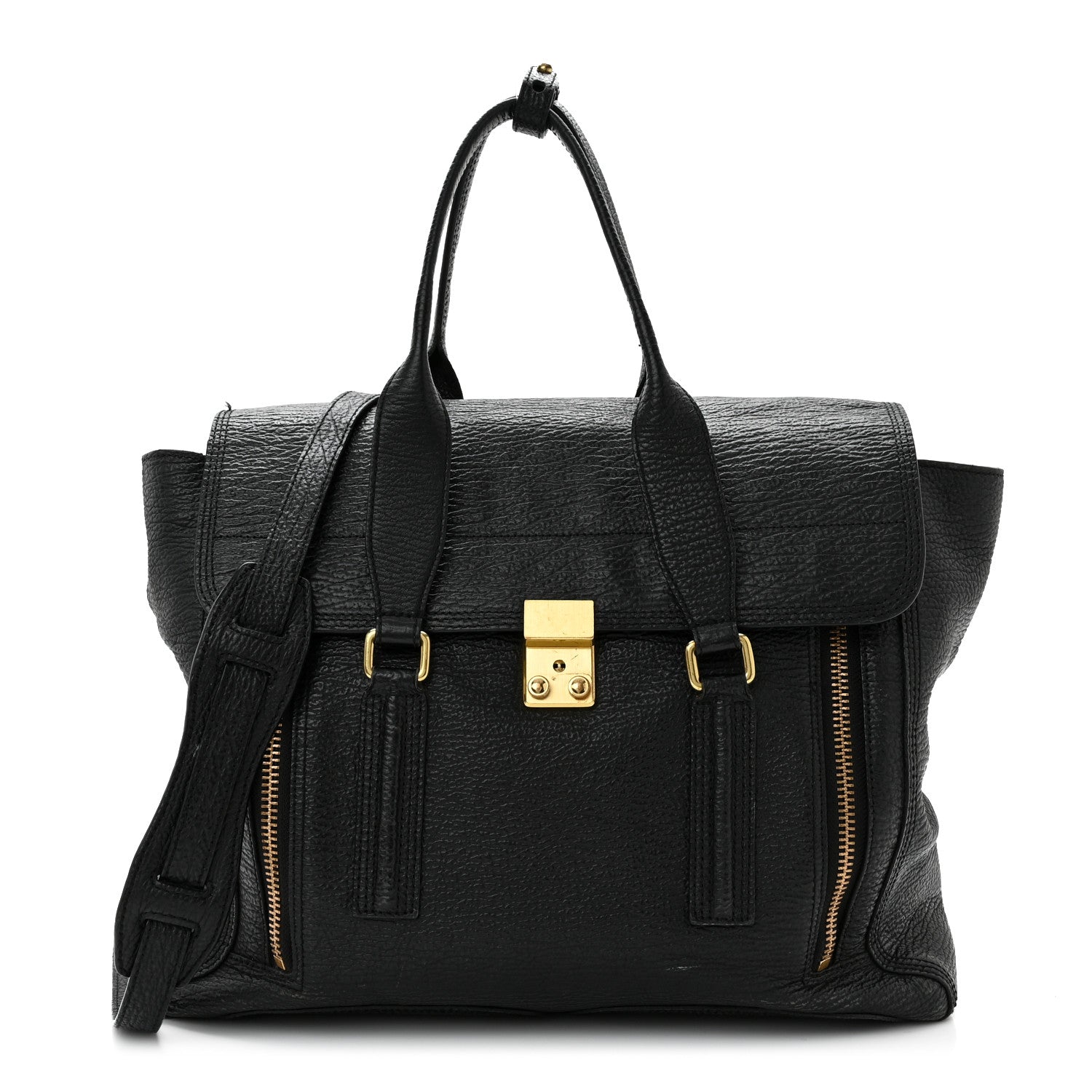 3.1 Phillip Lim Textured Calfskin Large Pashli Satchel Black 1 of 12