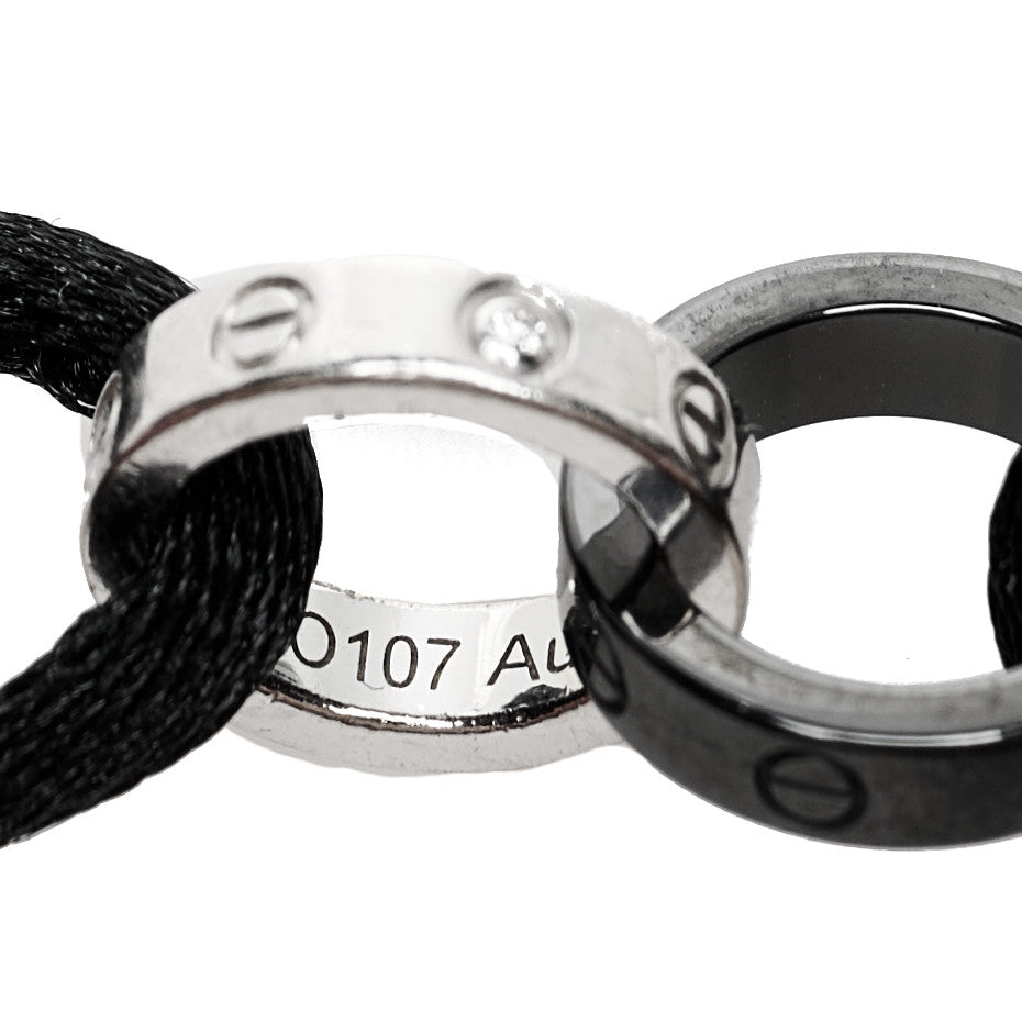 Cartier 18K White Gold Ceramic 4 Diamond LOVE Cord Bracelet Black 5 of 7