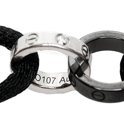 Cartier 18K White Gold Ceramic 4 Diamond LOVE Cord Bracelet Black 5 of 7