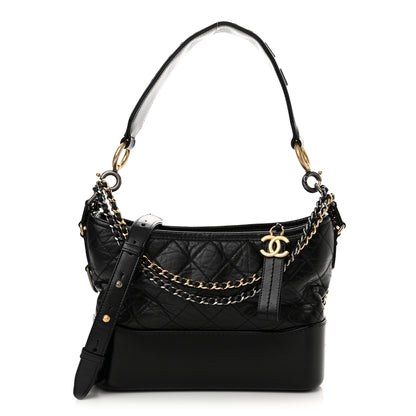 Chanel Aged Smooth Calfskin Quilted Medium Gabrielle Logo Hobo Black 1 of 10