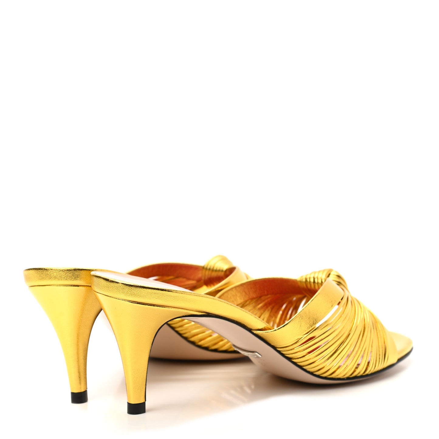 Metallic Nappa Crawford Knot Mid Heel Slide Sandals 37 Gold