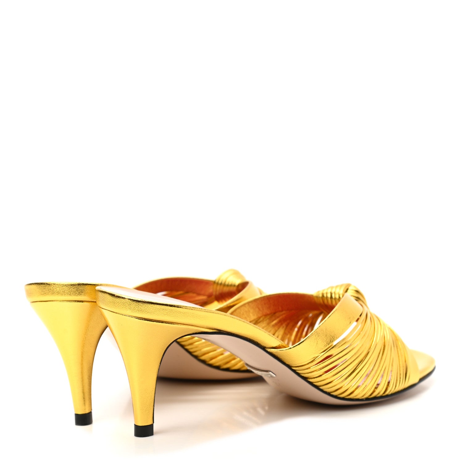 Gucci Metallic Nappa Crawford Knot Mid Heel Slide Sandals 37 Gold 4 of 8