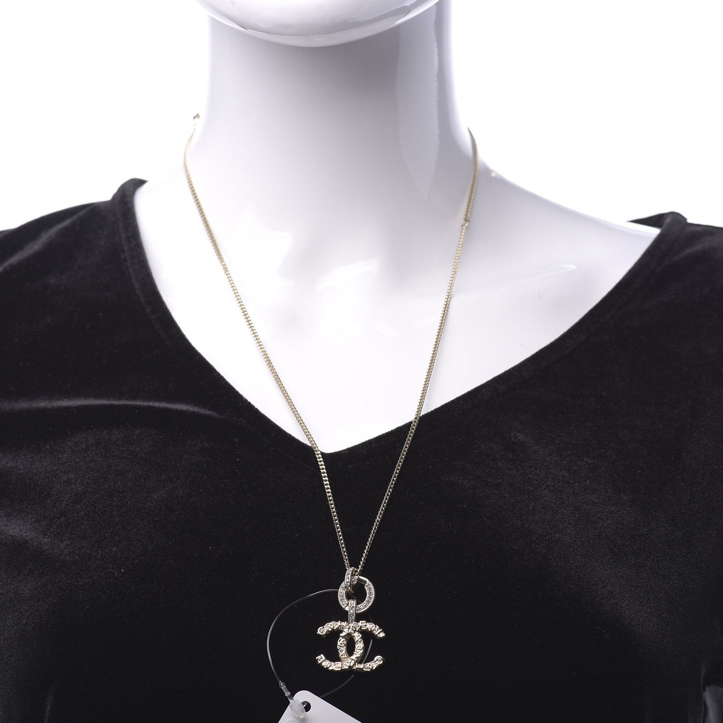 Crystal CC Logo Pendant Necklace Gold
