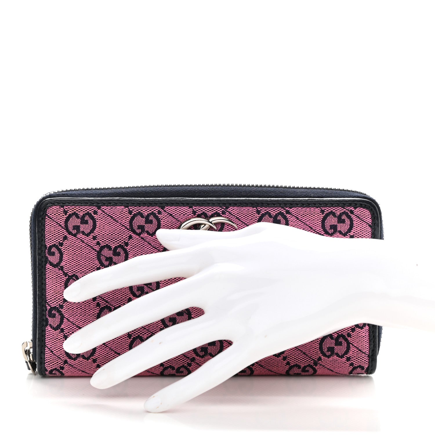 Gucci Monogram Multicolor Matelasse Diagonal GG Marmont Zip Around Wallet Pink Blue 2 of 7