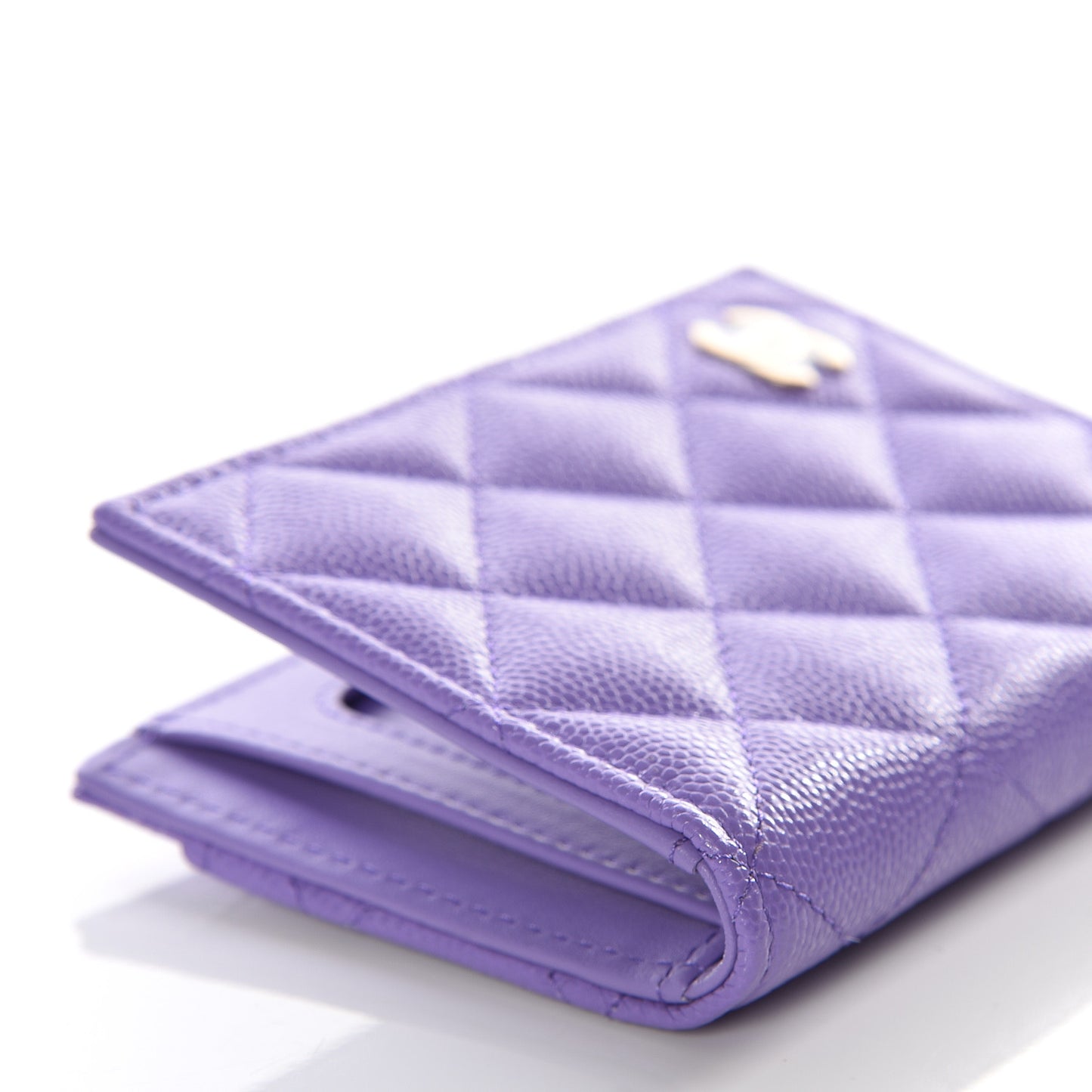 Caviar Quilted Card Holder Wallet Purple