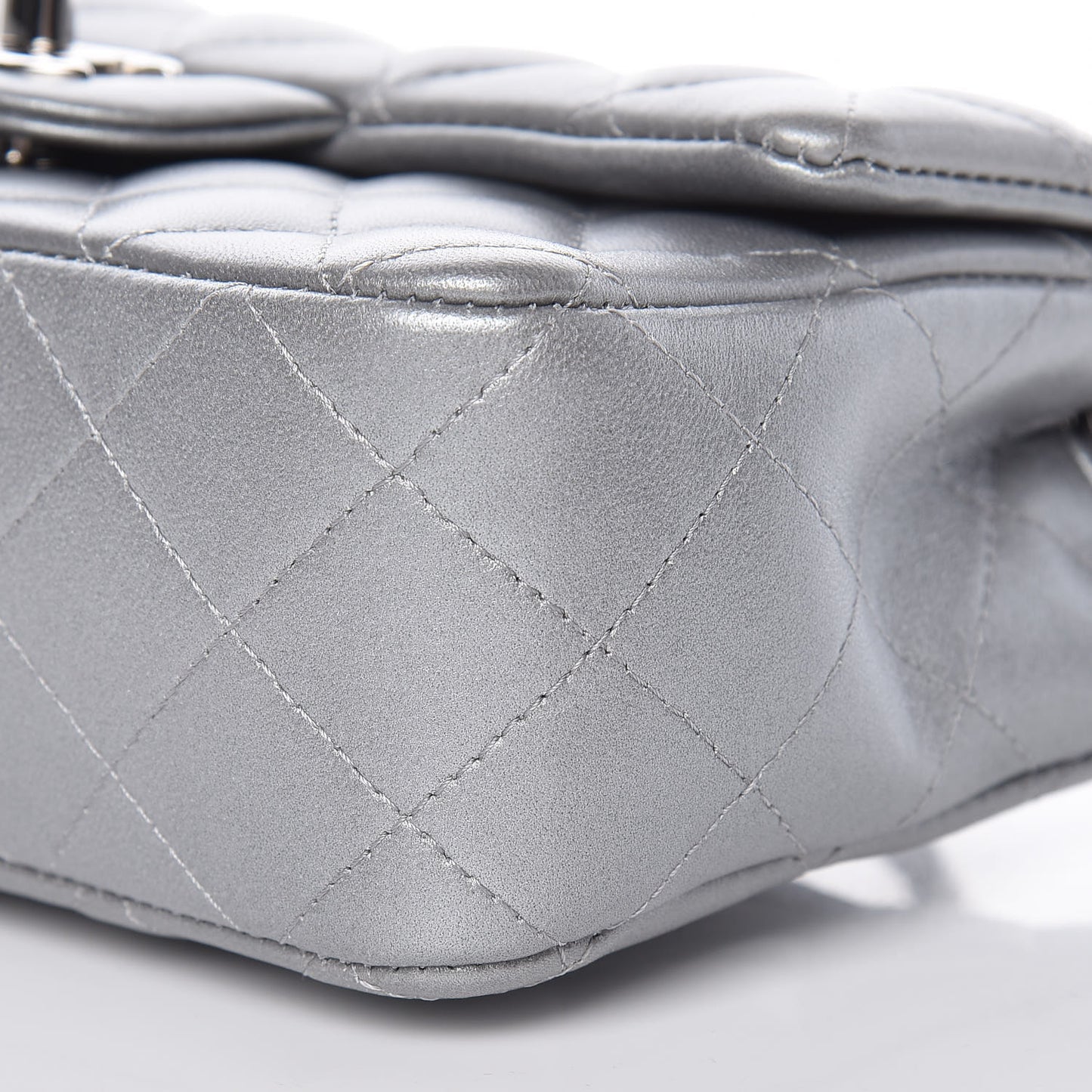 Metallic Lambskin Quilted Mini Rectangular Flap Silver