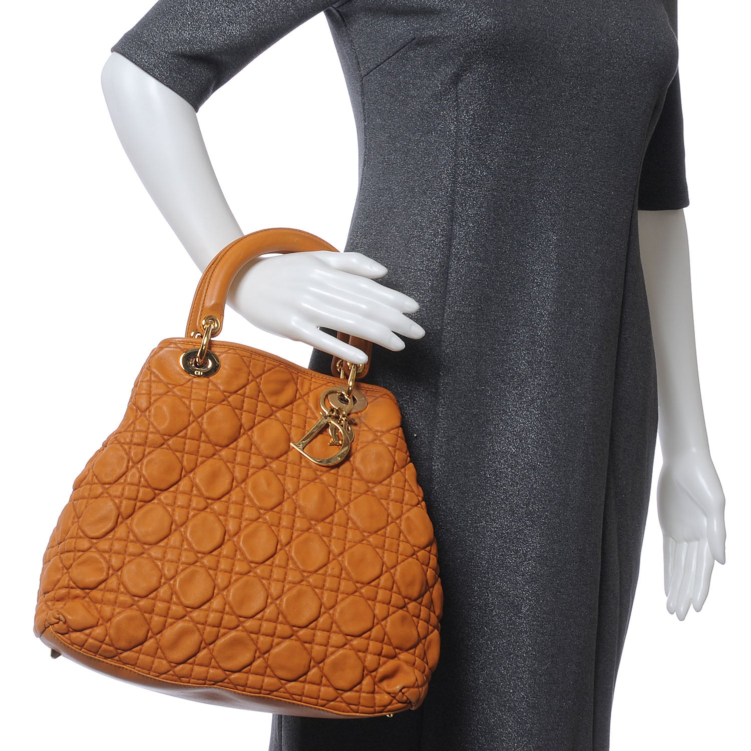 Christian Dior Lambskin Cannage Soft Lady Dior Tote Orange 2 of 8