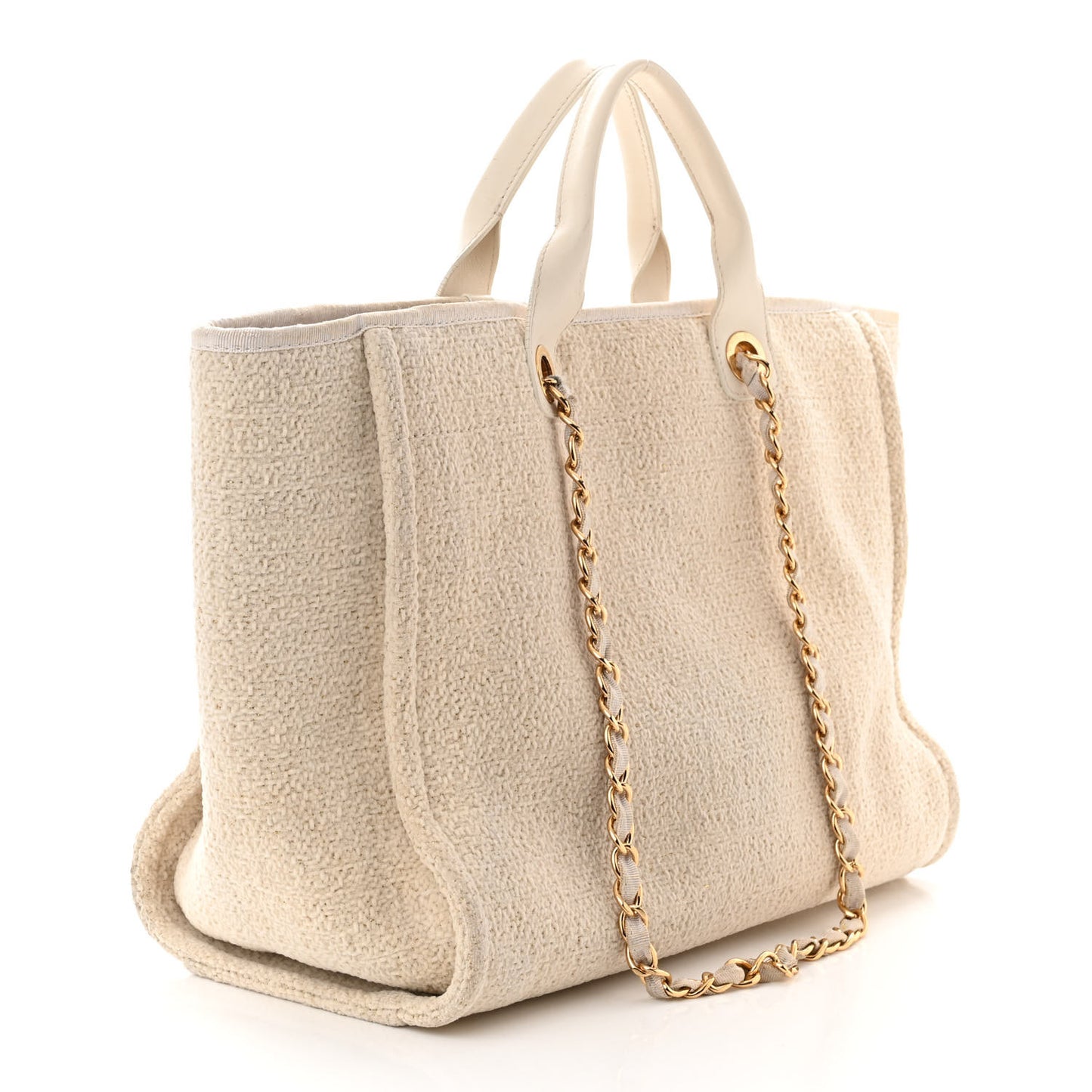 Mixed Fibers Calfskin Medium Deauville Tote Light Beige