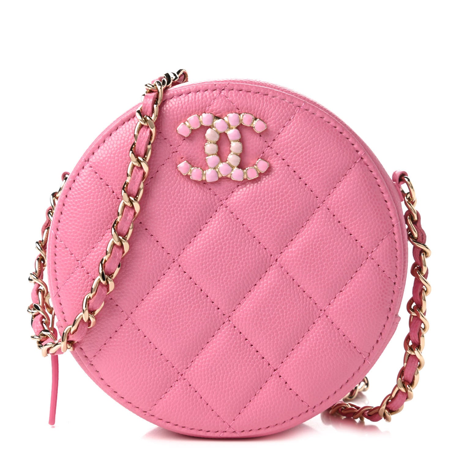 Chanel Caviar Quilted Gripoix CC Round Clutch With Chain Pink 1 of 11