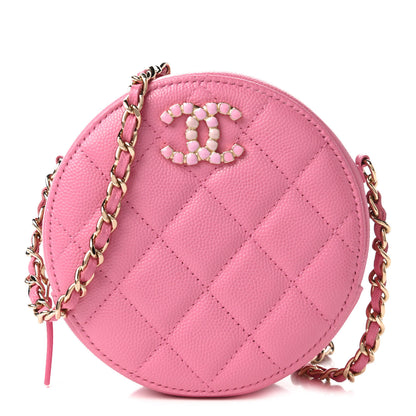 Chanel Caviar Quilted Gripoix CC Round Clutch With Chain Pink 1 of 11