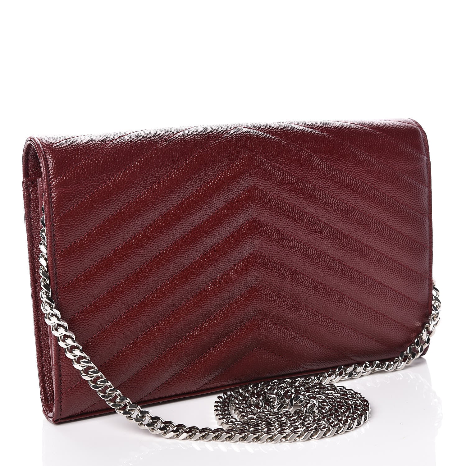 Saint Laurent Grain De Poudre Matelasse Chevron Monogram Chain Wallet Palissandre 3 of 9