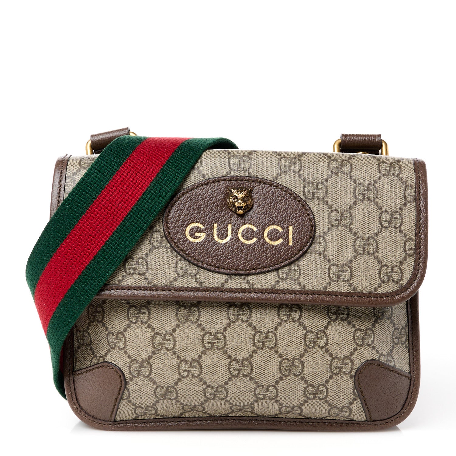 Gucci GG Supreme Monogram Web Small Neo Vintage Double Flap Messenger Bag Beige New Acero 1 of 12