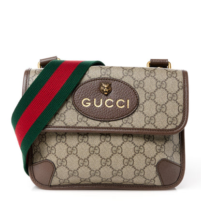 Gucci GG Supreme Monogram Web Small Neo Vintage Double Flap Messenger Bag Beige New Acero 1 of 12