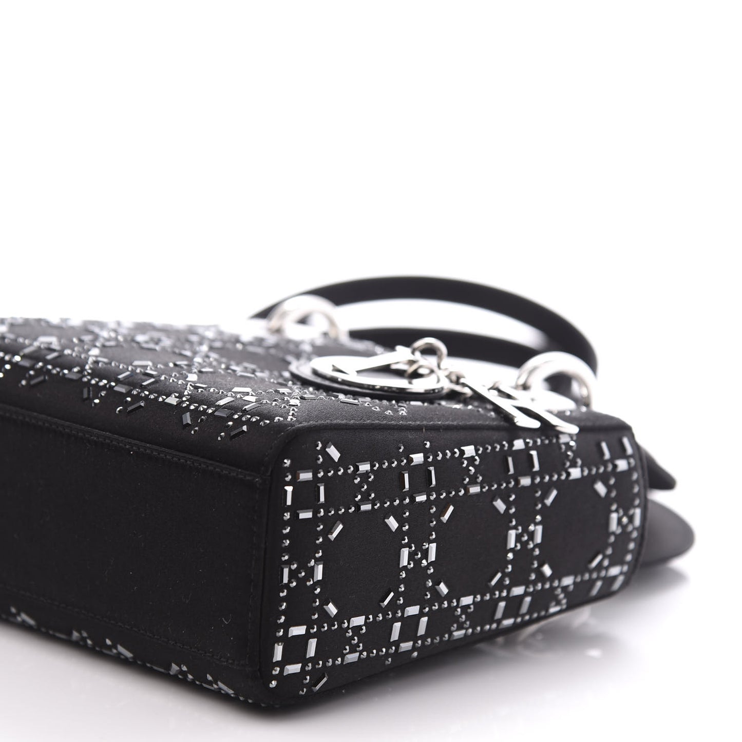 Satin Crystal Cannage Mini Lady Dior Black