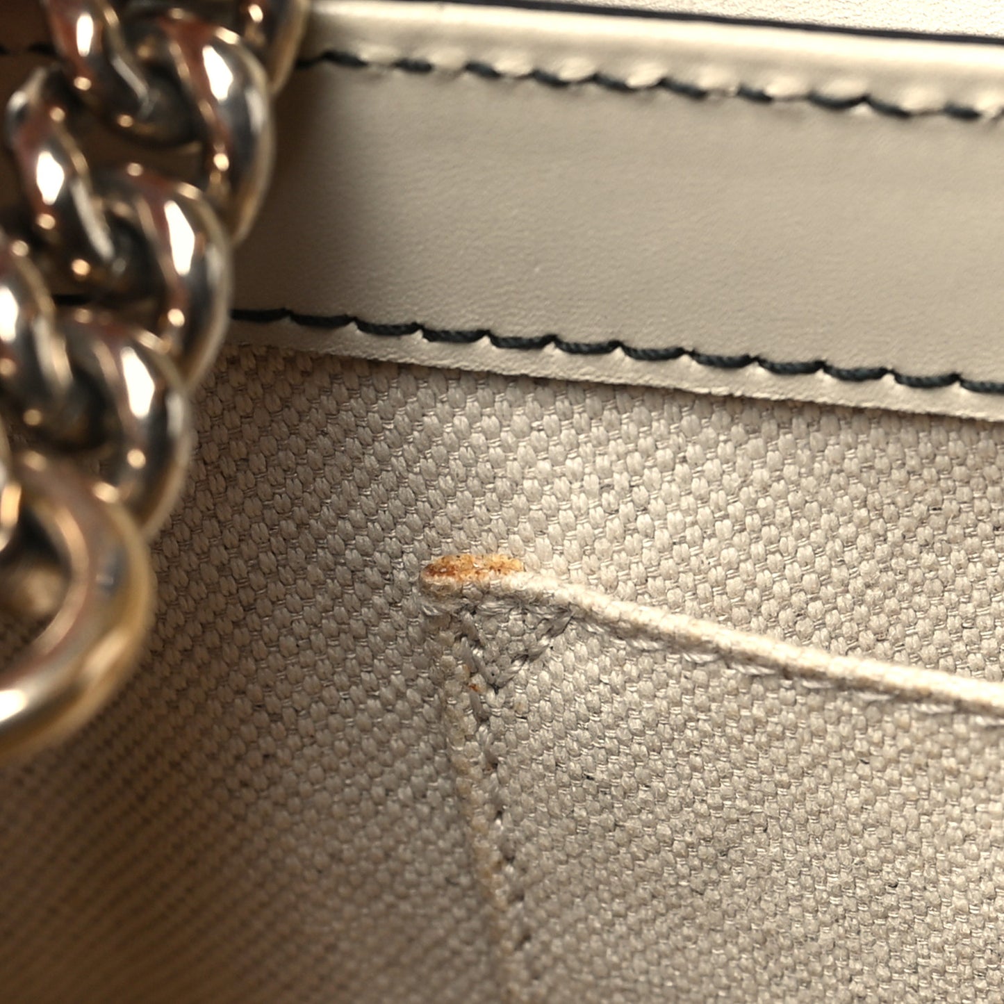 Monogram Margaux Calfskin Medium Emily Chain Shoulder Bag Beige Ebony Mystic White