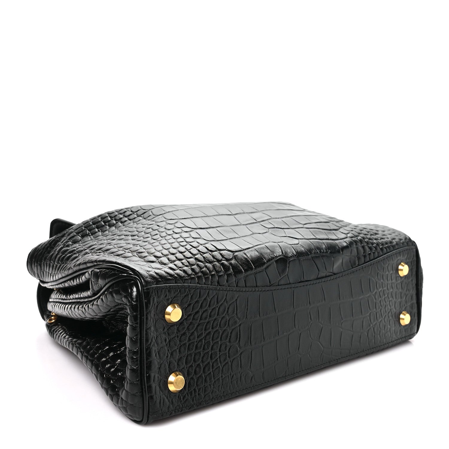 Balenciaga Shiny Calfskin Crocodile Embossed Medium Rodeo Top Handle Handbag Black 3 of 9