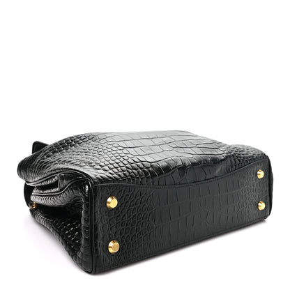 Balenciaga Shiny Calfskin Crocodile Embossed Medium Rodeo Top Handle Handbag Black 3 of 9