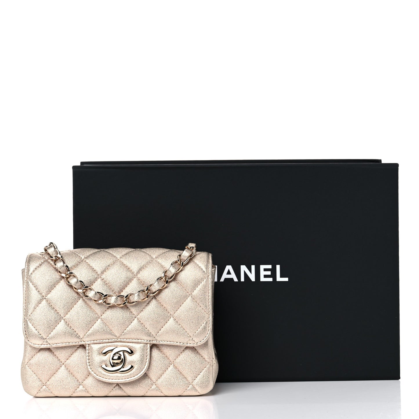 Metallic Lambskin Quilted Mini Square Flap Gold
