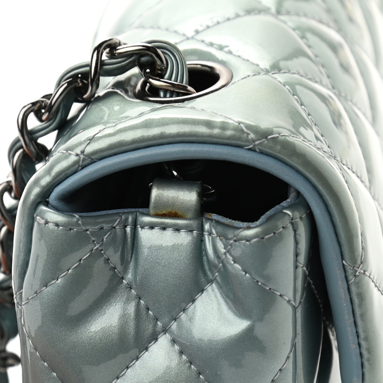 Chanel Patent Calfskin Quilted Mini Rectangular Flap Light Blue 8 of 16