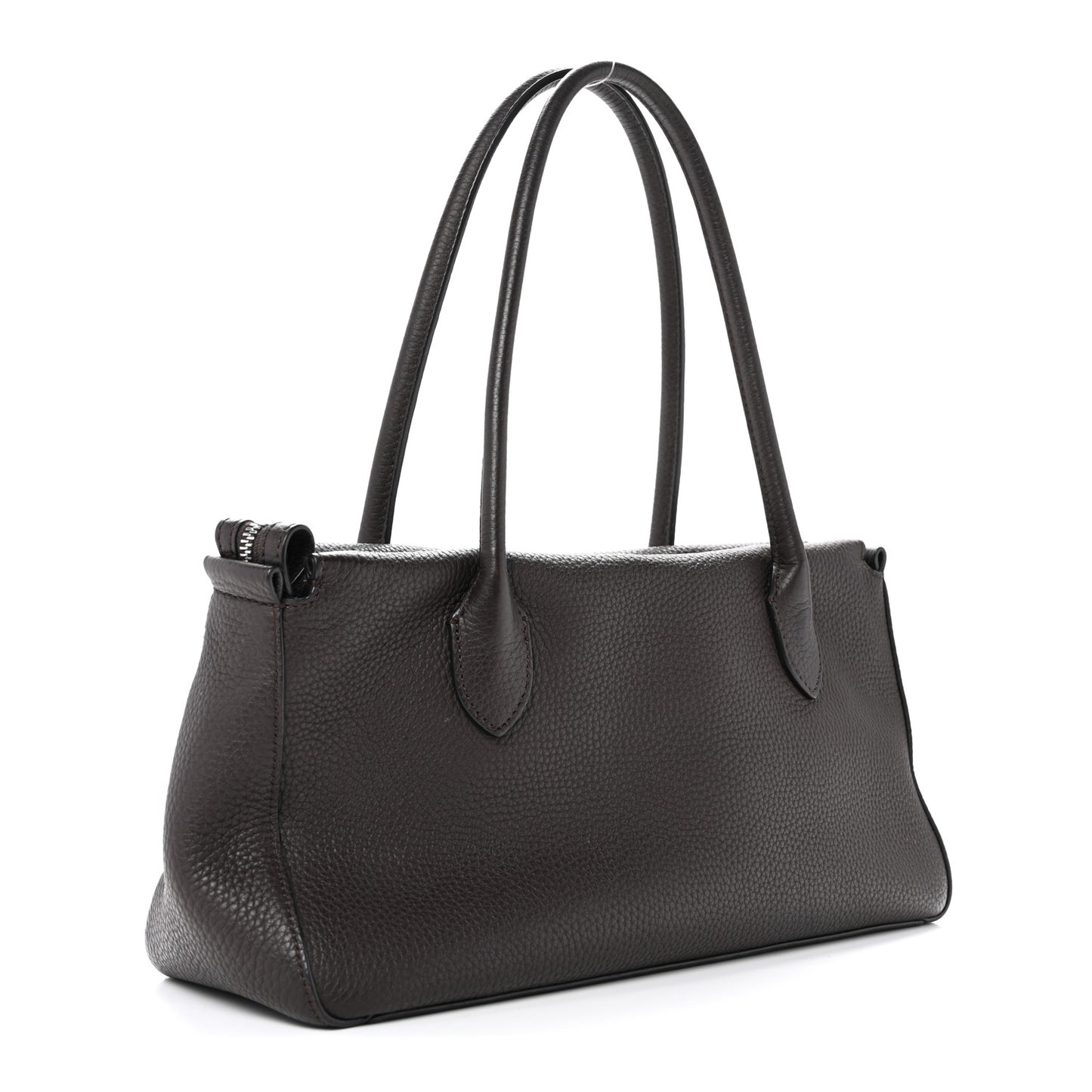 Grained Calfskin E/W Top Handle Bag Deep Brown