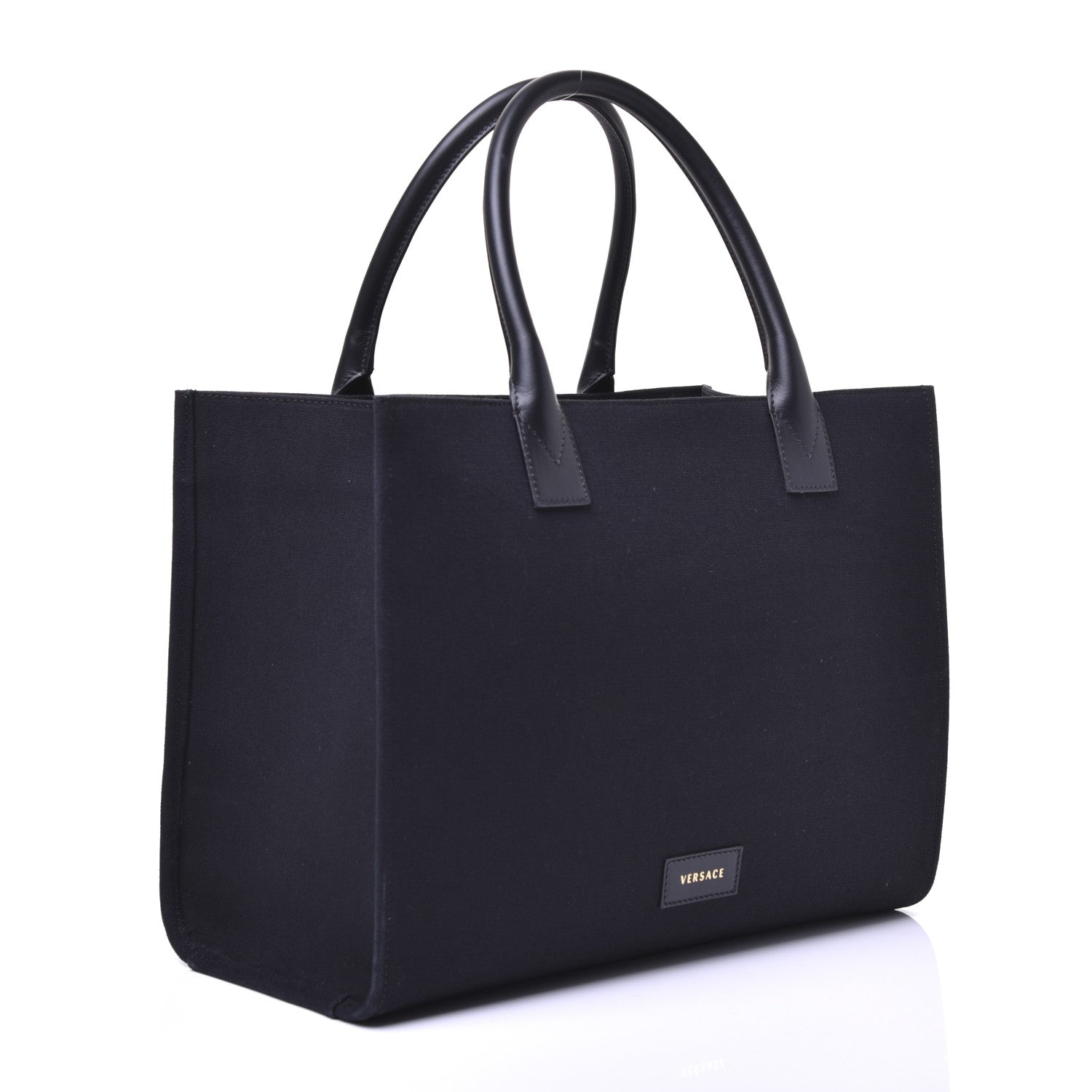Versace Canvas Suppler Calfskin Cabas GV Signature Tote Black 3 of 9