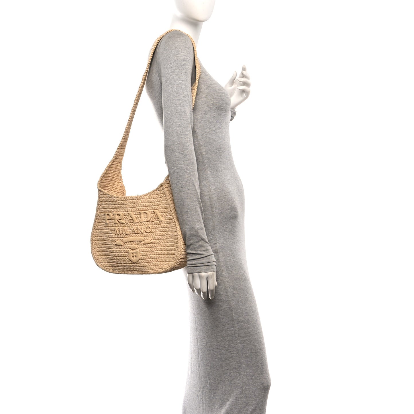 Yarn Raffia Effect Crochet Embroidered Logo Hobo Naturale