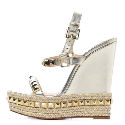 Christian Louboutin Nappa Silk Cataclou 140 Wedge Sandals 36 Sahara Light Gold 1 of 11